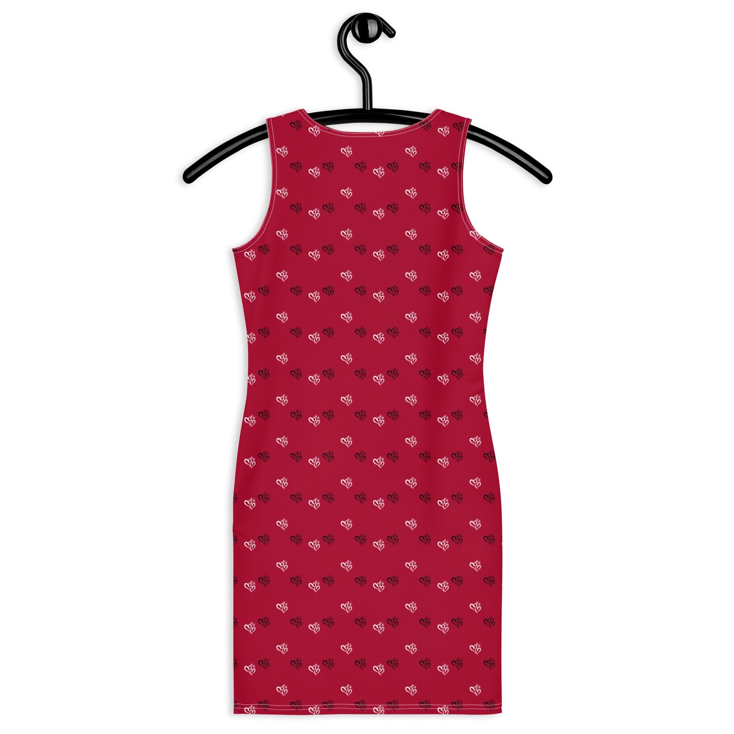 Red Bodycon Dress w B&W Double Hearts