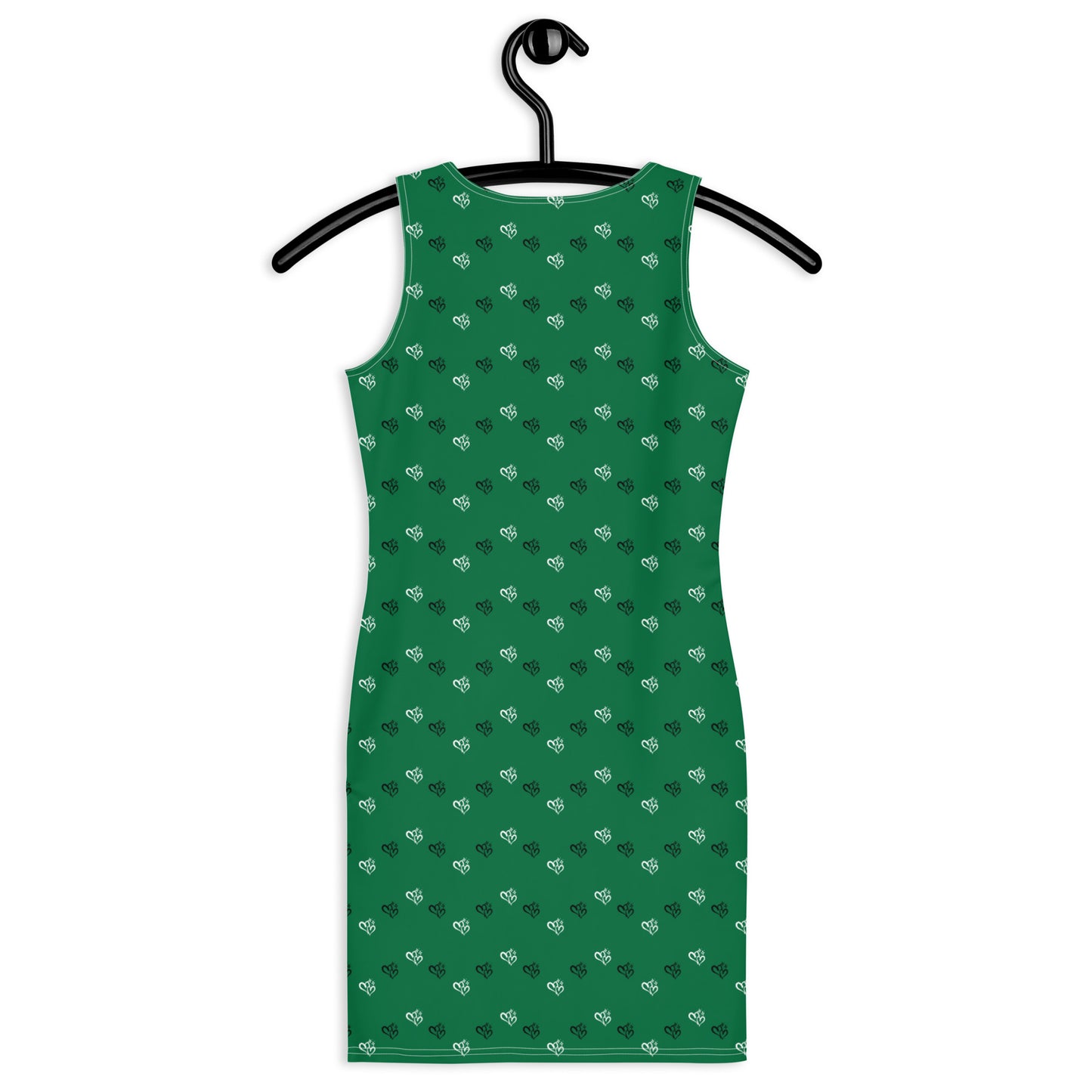 Green Bodycon Dress w B&W Double Hearts