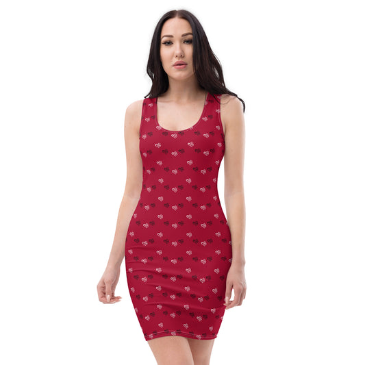 Red Bodycon Dress w B&W Double Hearts