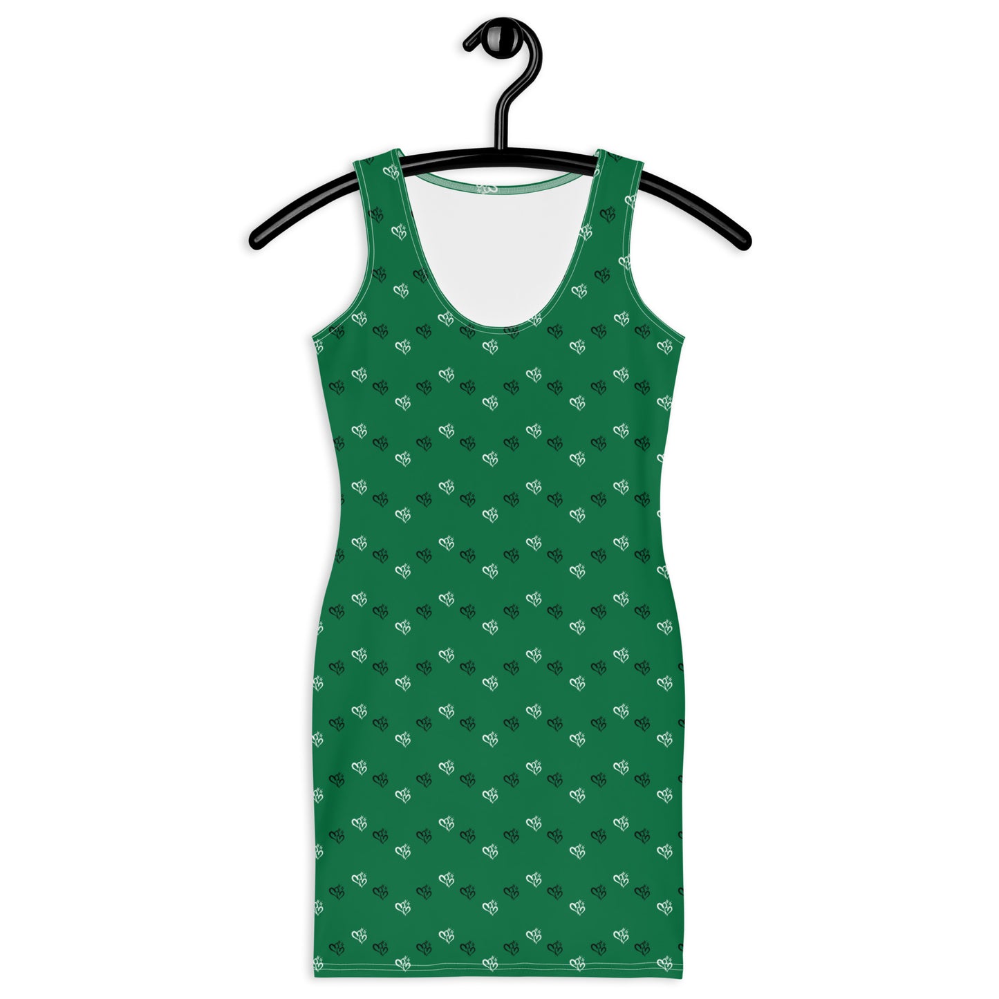 Green Bodycon Dress w B&W Double Hearts