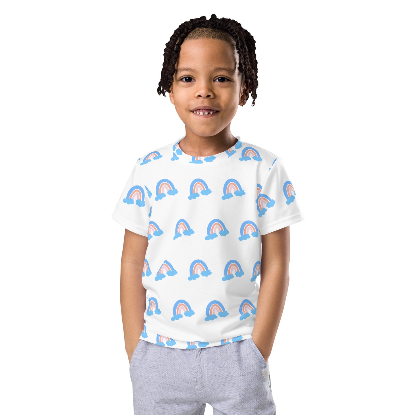 Blue Rainbow (White) - Kids' Crewneck T-shirt