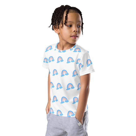 Blue Rainbow (White) - Kids' Crewneck T-shirt