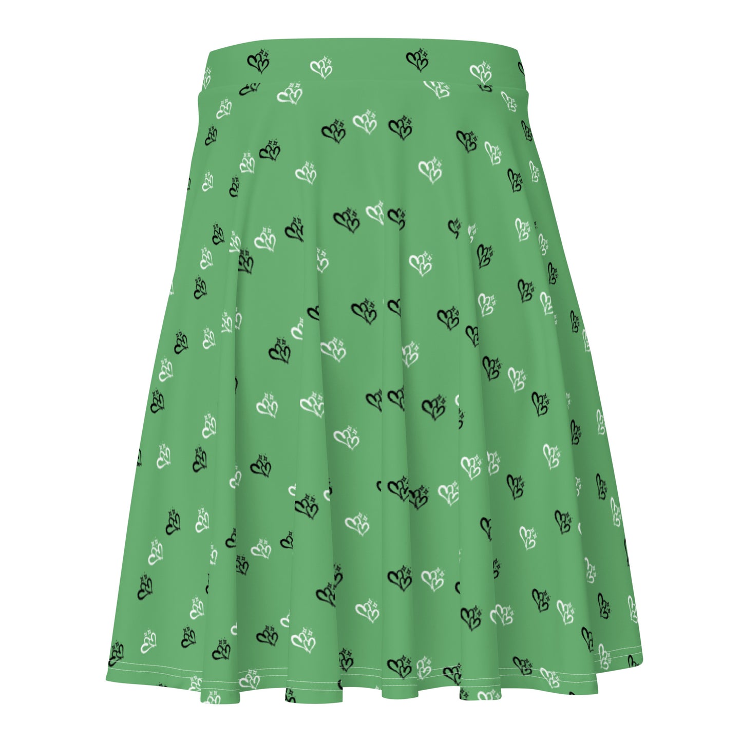 Green Skater Skirt w B&W Double Hearts