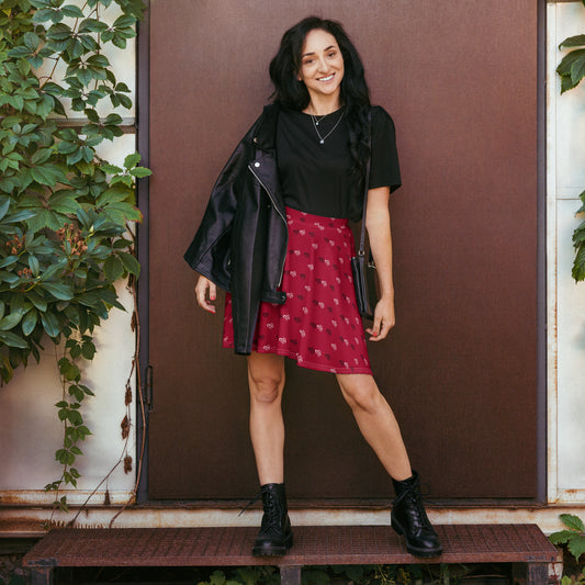 Red Skater Skirt w B&W Double Hearts