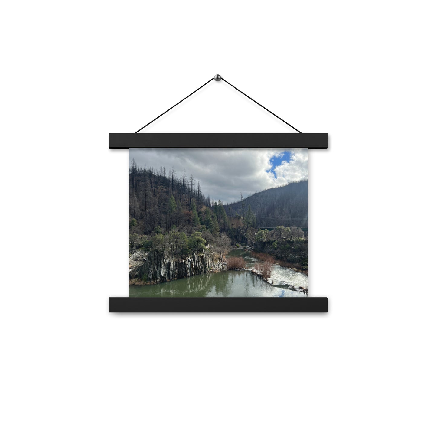 Rustling Creek with Cloudy Skies Framed Poster with Hangers