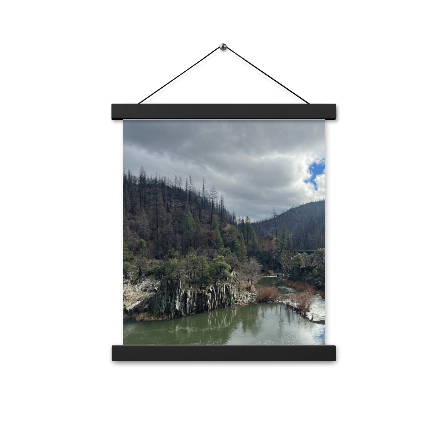 Rustling Creek with Cloudy Skies Framed Poster with Hangers