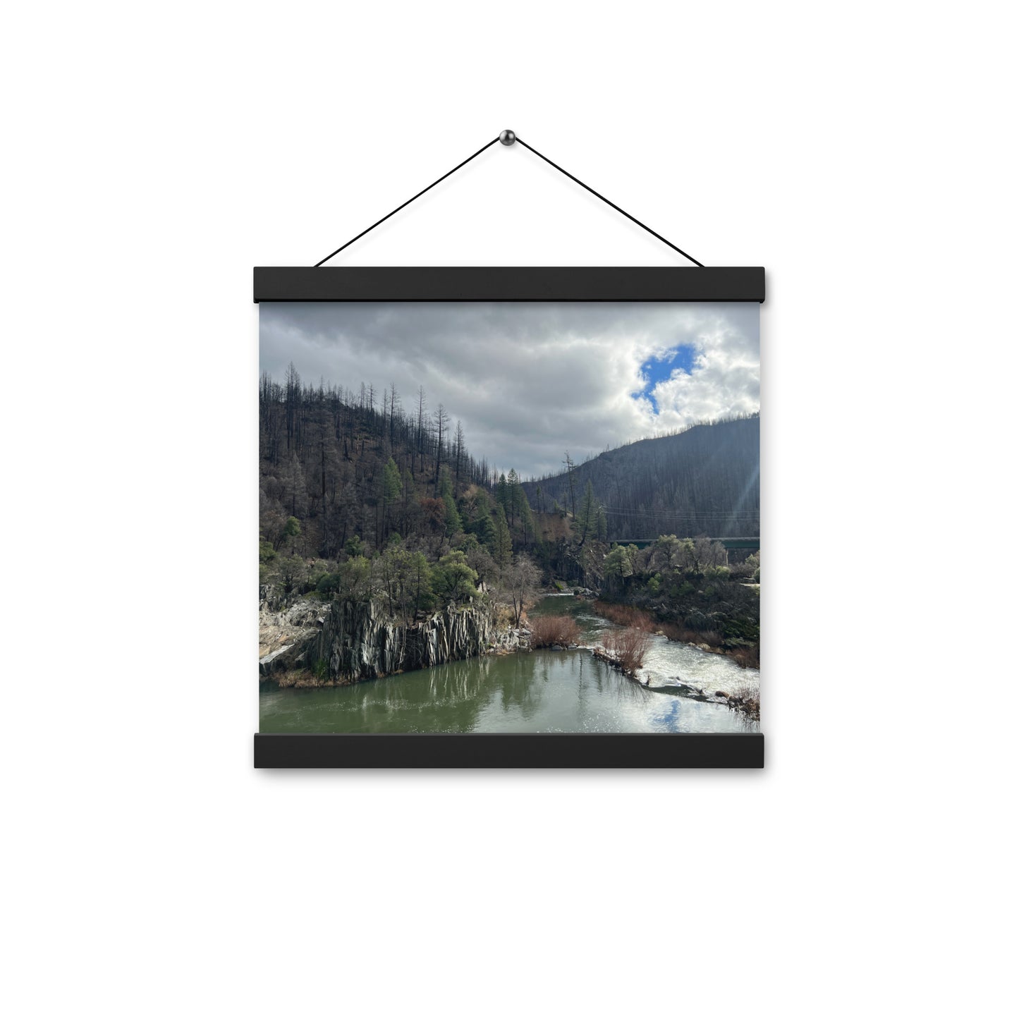 Rustling Creek with Cloudy Skies Framed Poster with Hangers