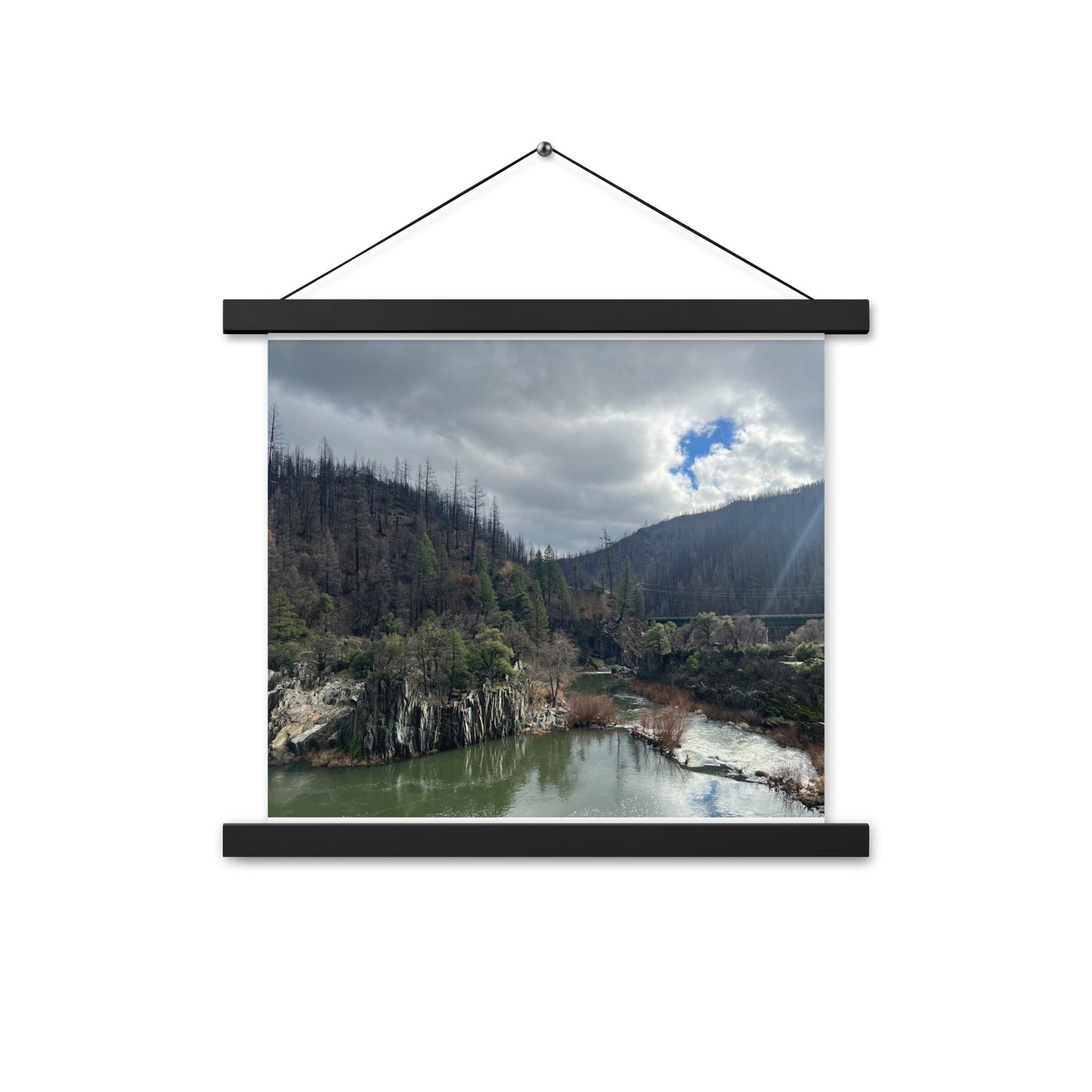 Rustling Creek with Cloudy Skies Framed Poster with Hangers