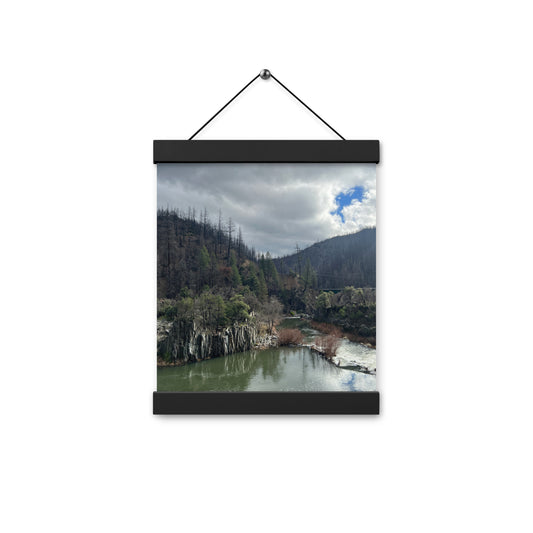 Rustling Creek with Cloudy Skies Framed Poster with Hangers