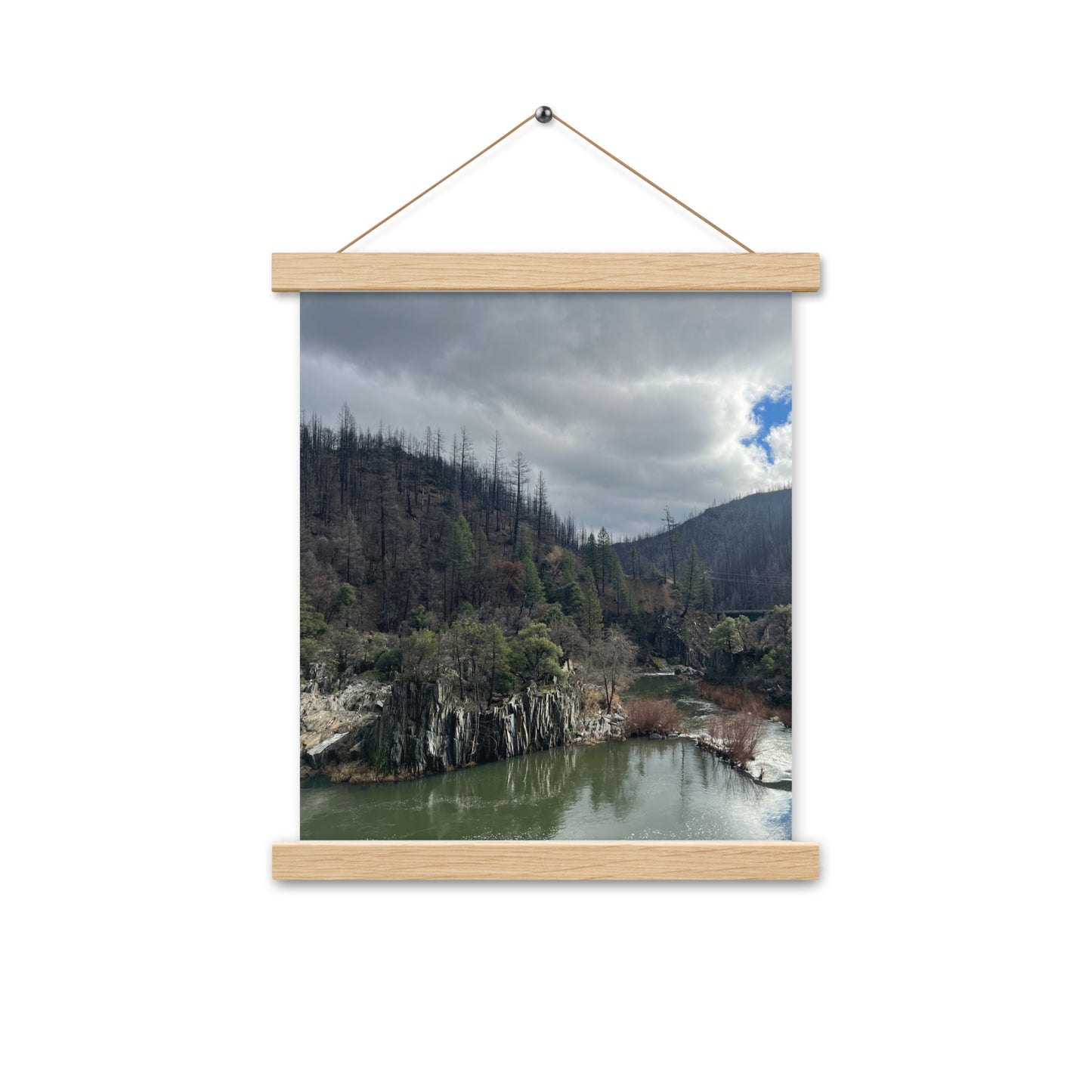 Rustling Creek with Cloudy Skies Framed Poster with Hangers