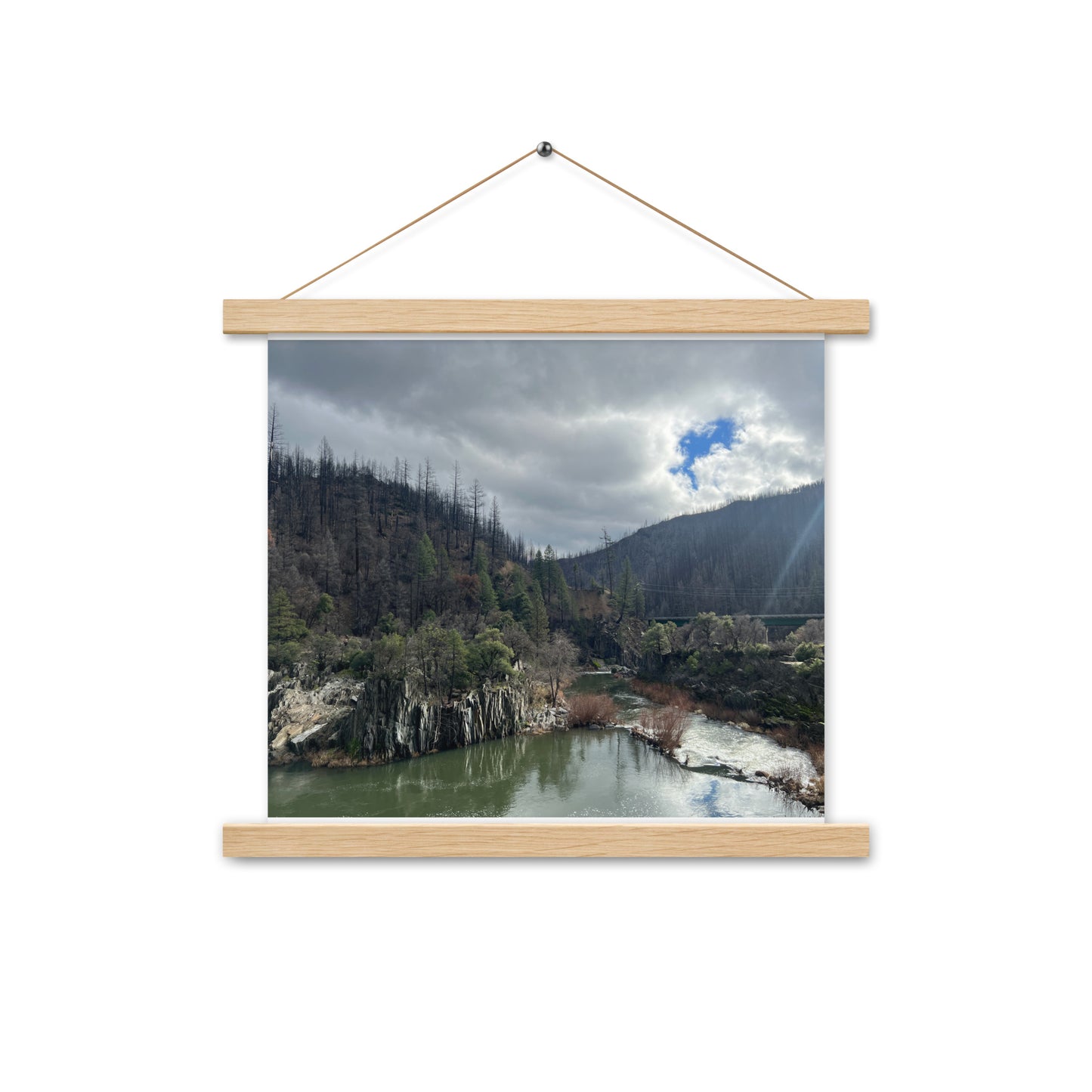 Rustling Creek with Cloudy Skies Framed Poster with Hangers