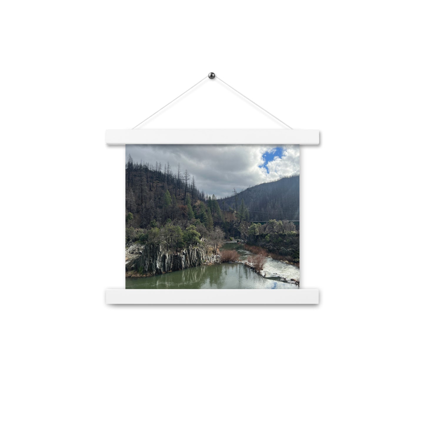 Rustling Creek with Cloudy Skies Framed Poster with Hangers