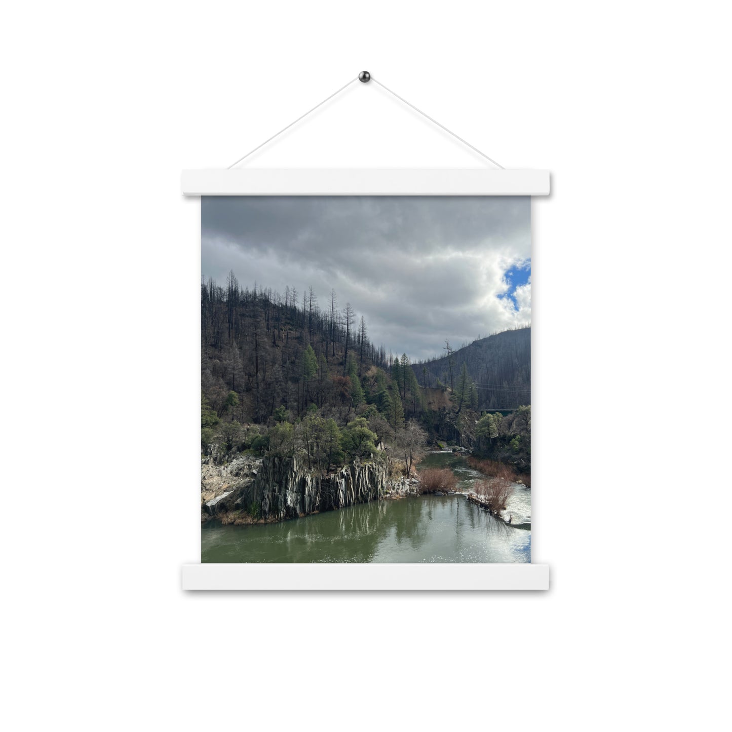 Rustling Creek with Cloudy Skies Framed Poster with Hangers