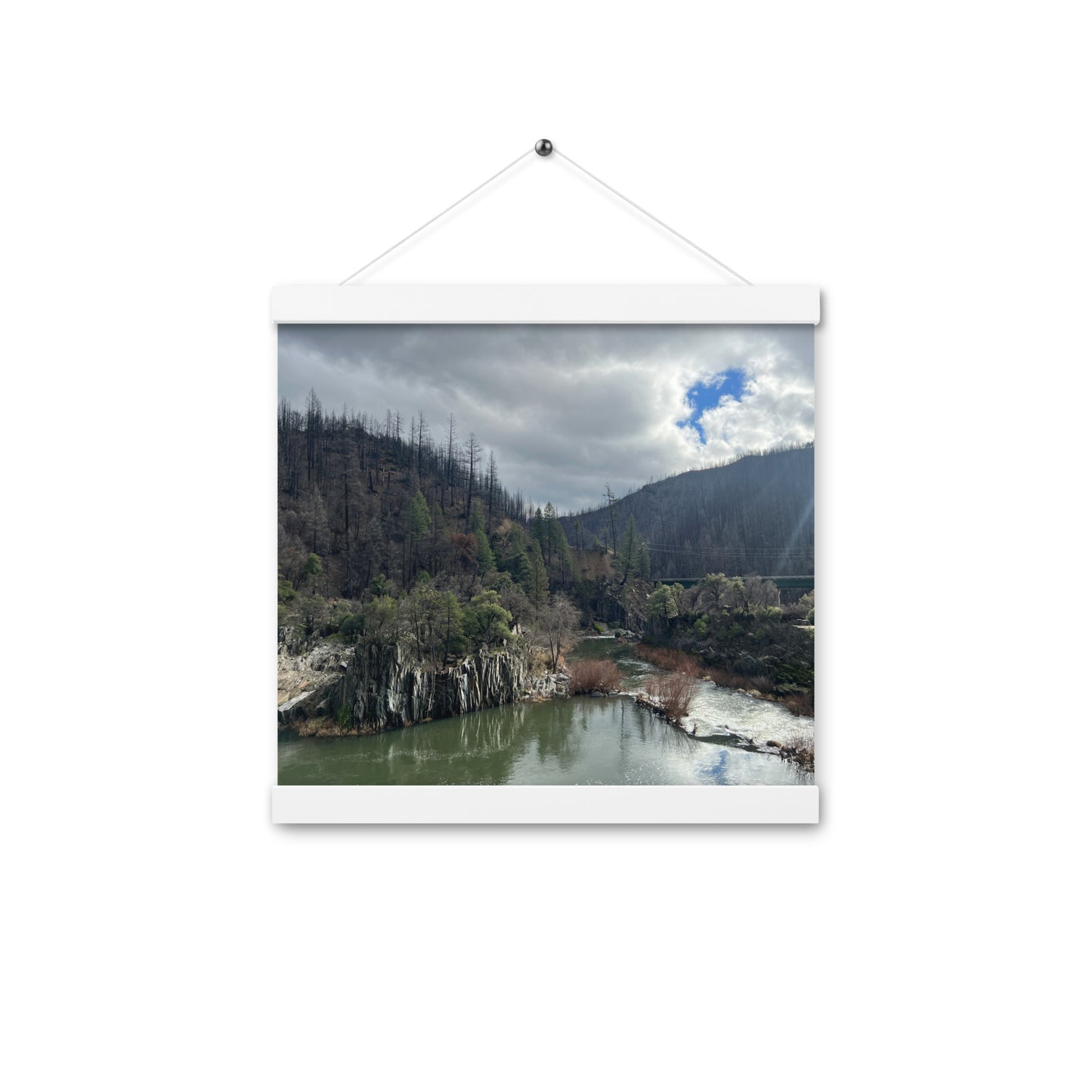 Rustling Creek with Cloudy Skies Framed Poster with Hangers