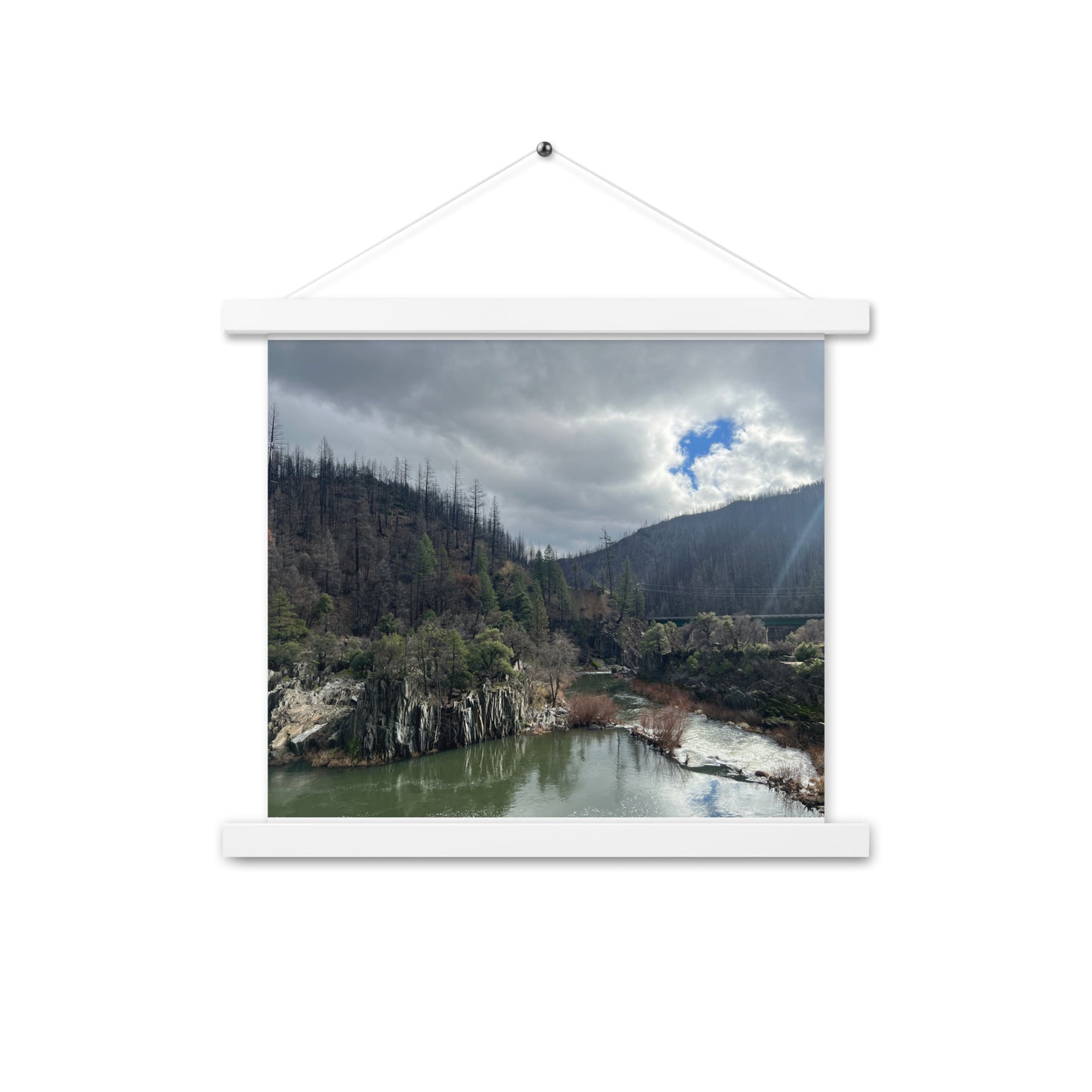 Rustling Creek with Cloudy Skies Framed Poster with Hangers