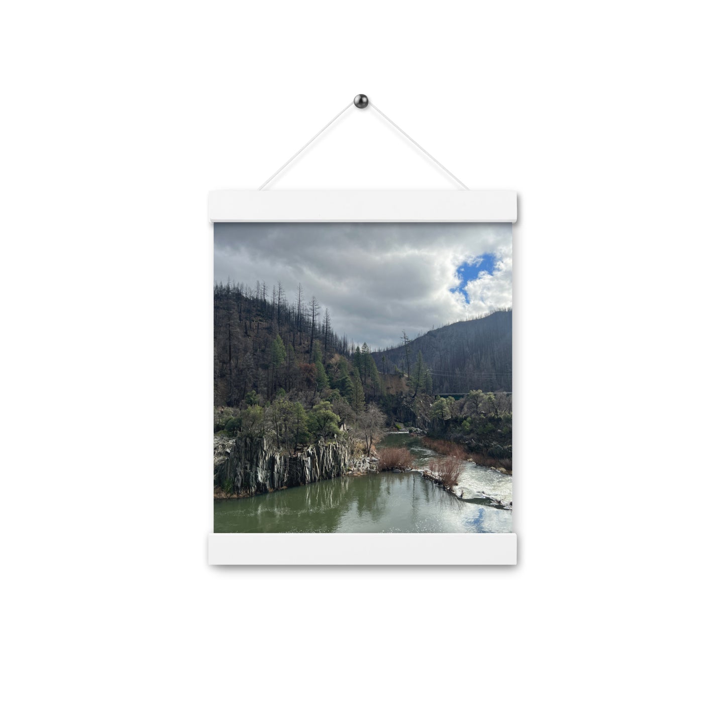 Rustling Creek with Cloudy Skies Framed Poster with Hangers